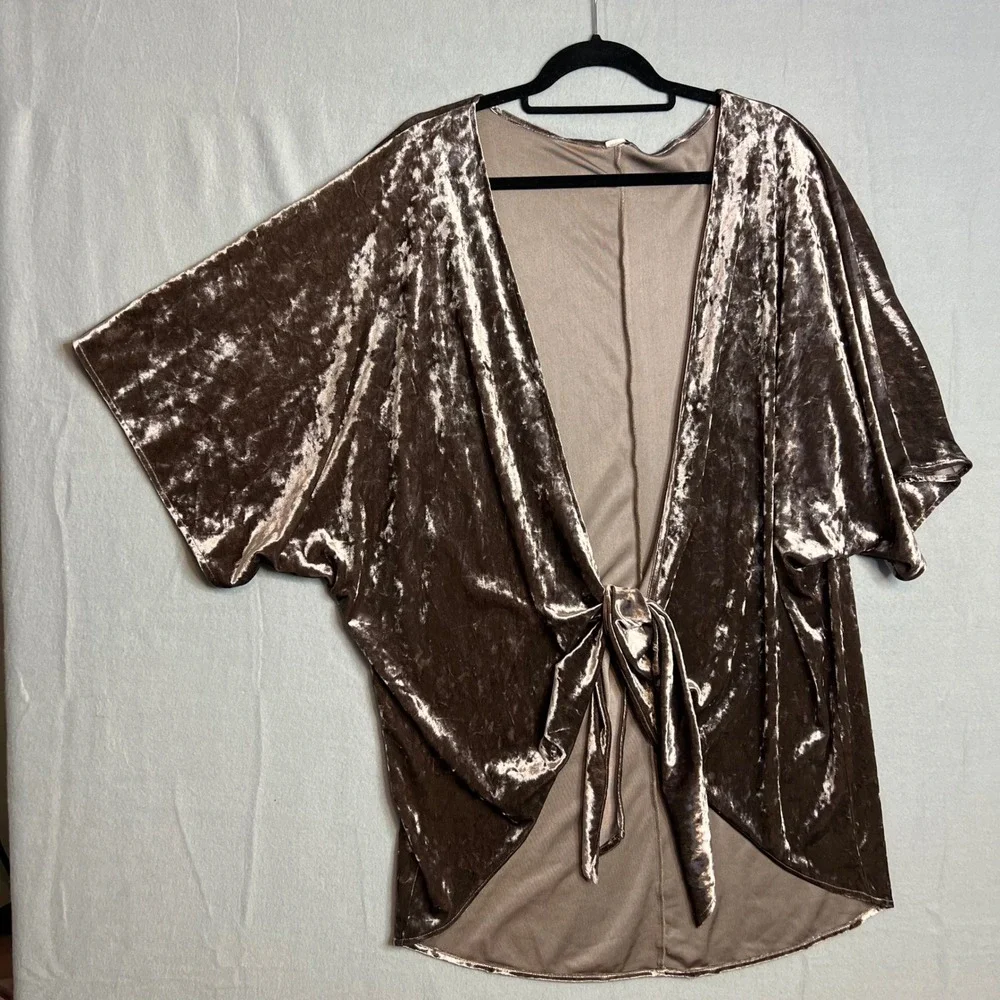 Velvet Tie Front Kimono Cover Up One Size Up to 3X Mauve‎ Dolman Sleeve Boho - Picture 2 of 5